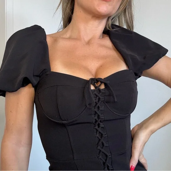 New Zara Puff Sleeve Dress Black - Picture 10 of 12